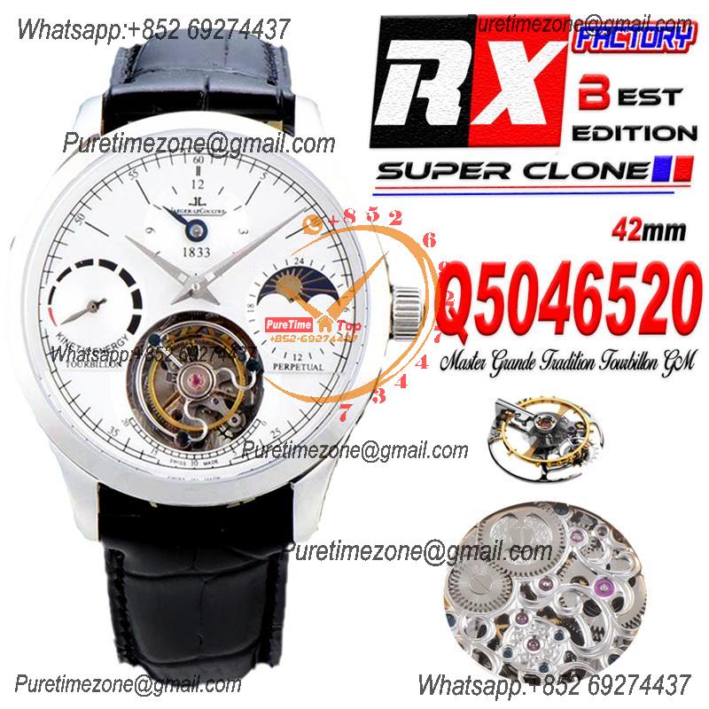 Master Grande Tradition Real Tourbillon Mechanical Hand Winding Mens Watch Moon Phase Best Edition RXF 42 SS White Dial