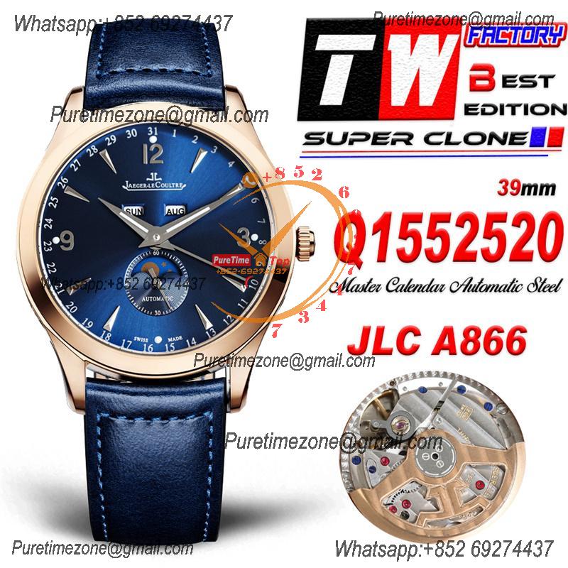 Master Calendar Q1552520 A866 Automatic Mens Watch Moon Phase Best Edition TWF 39 RG Blue Dial Leather CHS