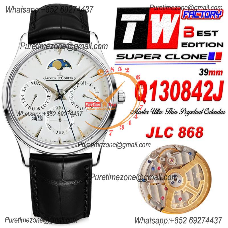 Master Ultra Thin Perpetual Calendar Q130842J A868 Automatic Mens Watch Moon Phase Best Edition TWF 39 SS Silver Dial