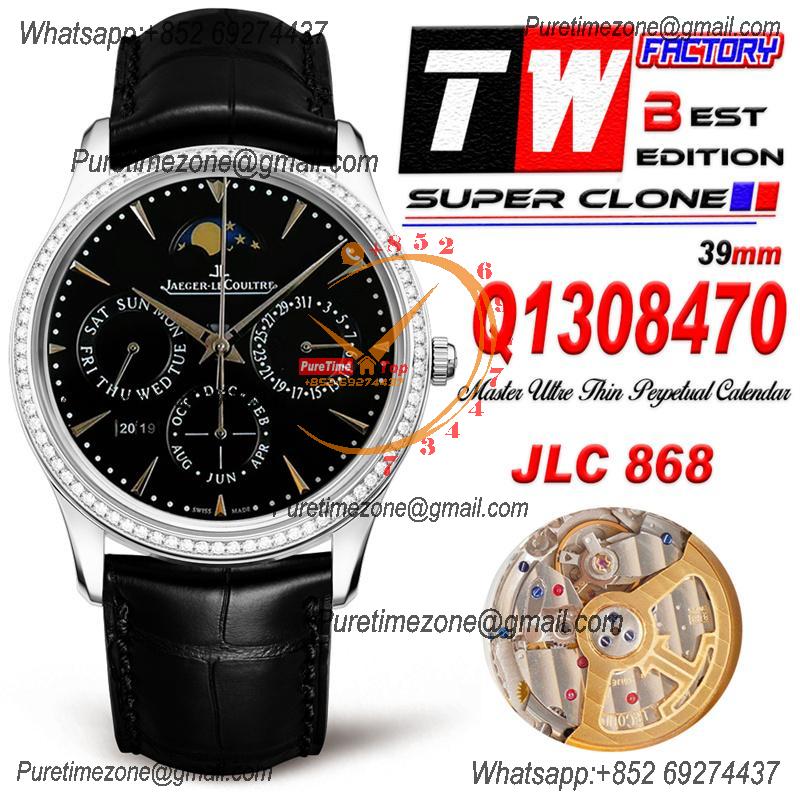 Master Ultra Thin Perpetual Calendar Q1308470 A868 Automatic Mens Watch Best Edition TWF SS Diamond Bezel Black Dial