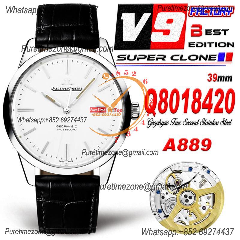 Geophysic True Second Q8018420 A899 Automatic Mens Watch Best Edition V9F 39mm SS White Dial Leather CHS