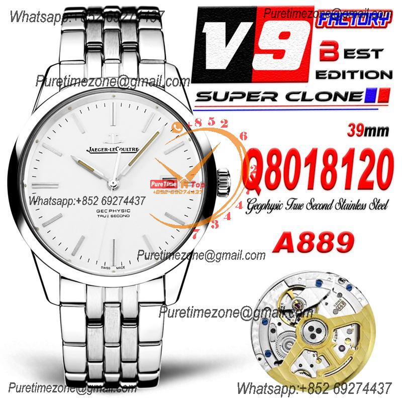 Geophysic True Second Q8018120 A899 Automatic Mens Watch Best Edition V9F 39mm  White Dial SS Bracelet CHS