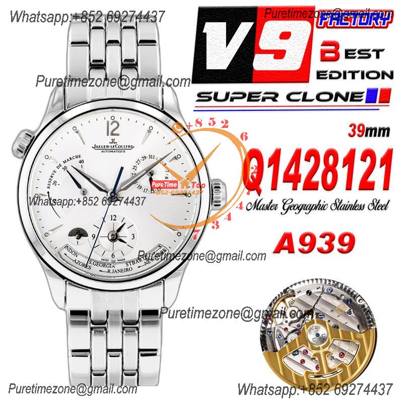 Master Geographic Q1428121 A939 Automatic Mens Watch Best Edition V9F 39mm  White Dial SS Bracelet CHS