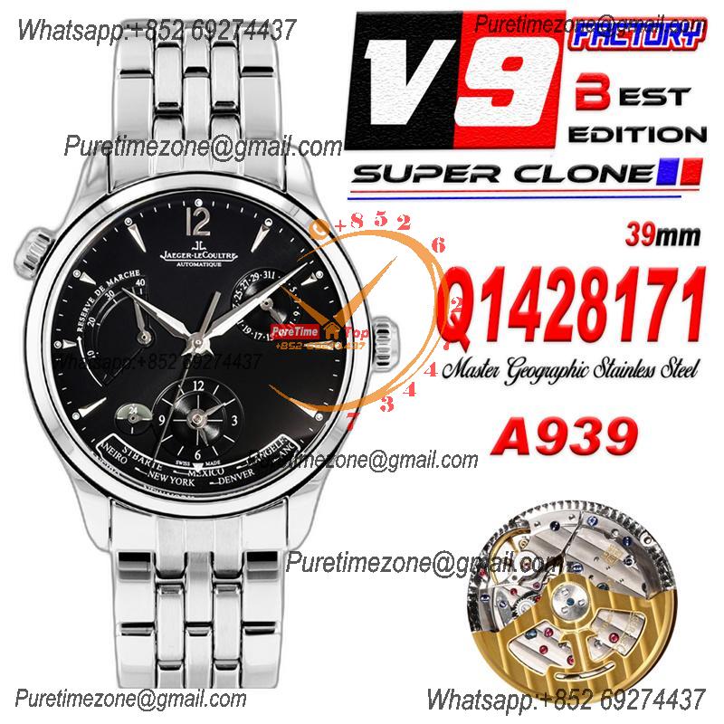 Master Geographic Q1428171 A939 Automatic Mens Watch Best Edition V9F 39mm  Black Dial SS Bracelet CHS