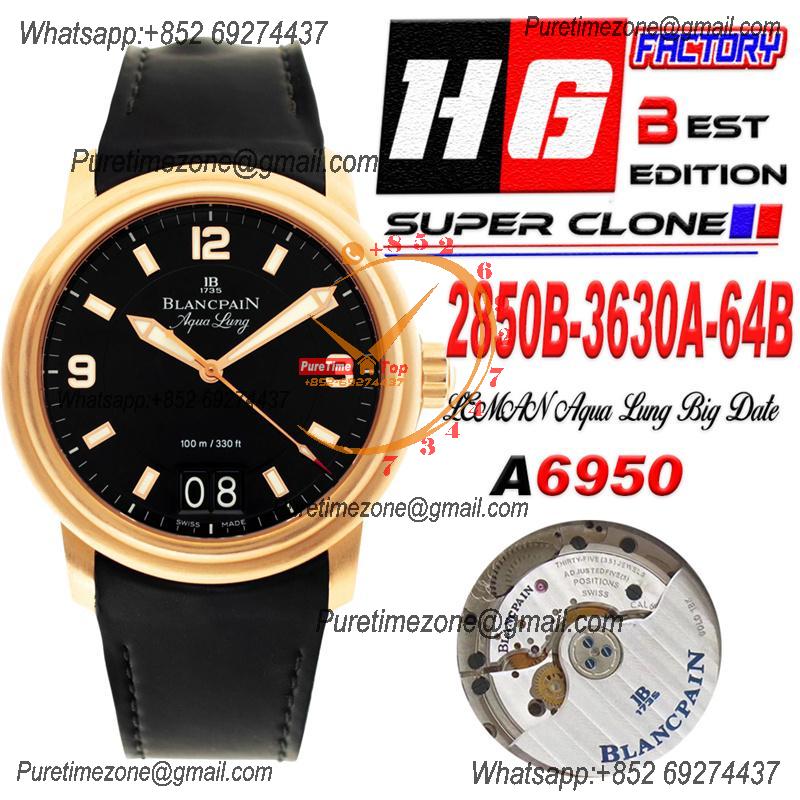 LEMAN Aqua Lung Big Date 2850B A6950 Automatic Mens Watch Best Edition HGF 38mm RG Black Dial Rubber Strap CHS