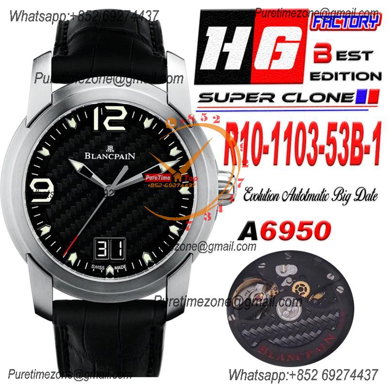 Evolution R10-1103-53B-1 A6950 Automatic Mens Watch Best Edition HGF 43.5mm Black Carbon Fiber Texture Dial Leahter CHS