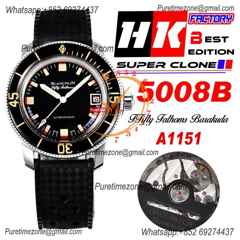 Fifty Fathoms 5008B Barakuda A1151 Automatic Mens Watch Best Edition HKF 40mm Black Dial Rubber Strap CHS