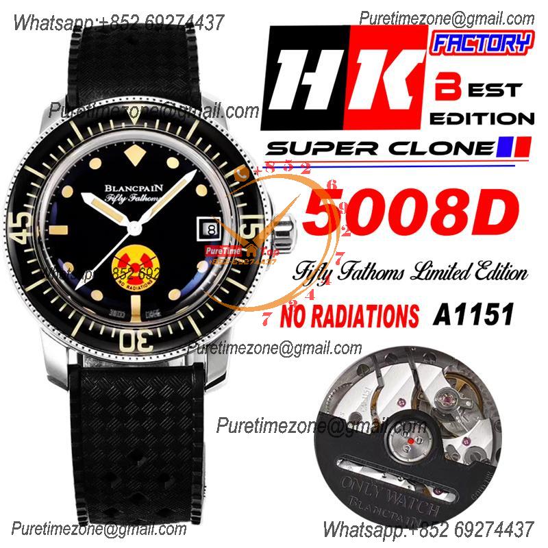 Fifty Fathoms 5008E Barakuda A1151 Automatic Mens Watch Best Edition HKF 40mm Black Dial Rubber Strap CHS