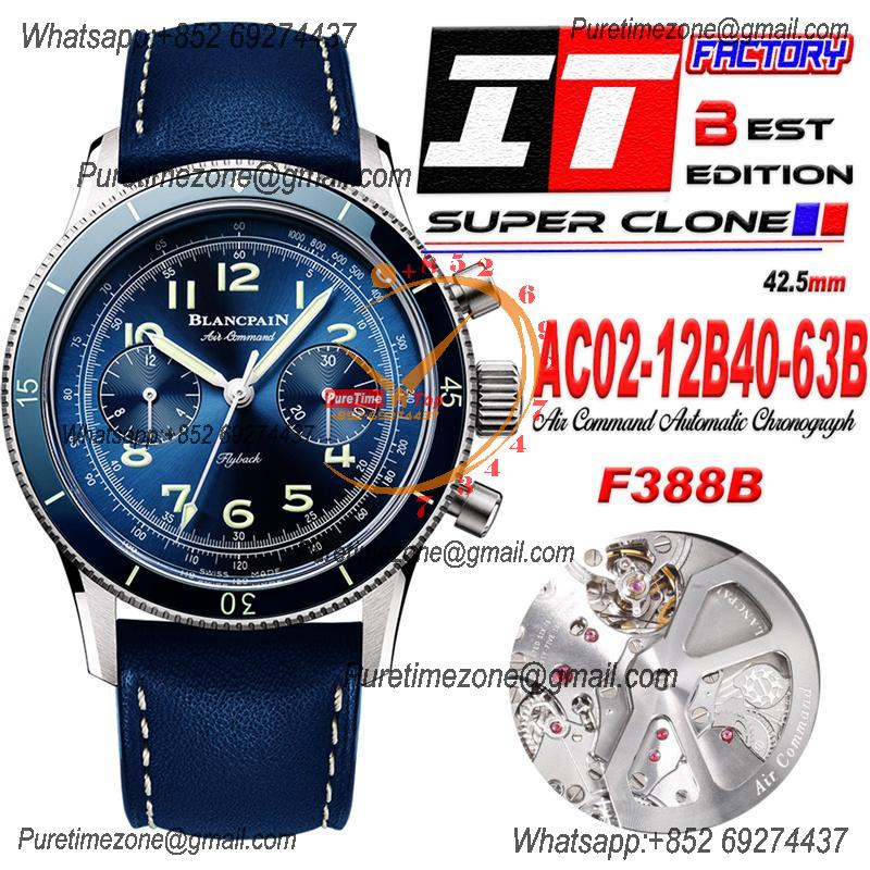 Air Command AC02-12B40-63B F388B Automatic Chronograph Mens Watch Best Edition ITF 42.5 Titanium Blue Dial Leather CHS