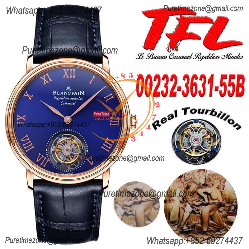 Le Brassus Carrousel Repetition Minutes Flyingman Tourbillon Automatic Mens Watch Best Edition TLF 44 RG Blue Dial CHS