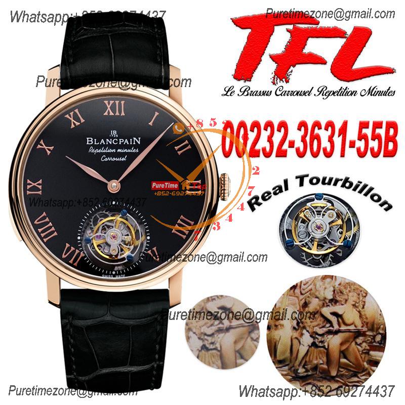 Le Brassus Carrousel Repetition Minutes Flyingman Tourbillon Automatic Mens Watch Best Edition TLF 44 RG Black Dial CHS