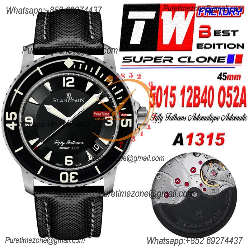 Fifty Fathoms Automatique 5015 M9015 Automatic Mens Watch Best Edition TWF 45mm Titanium Black Dial Leather CHS