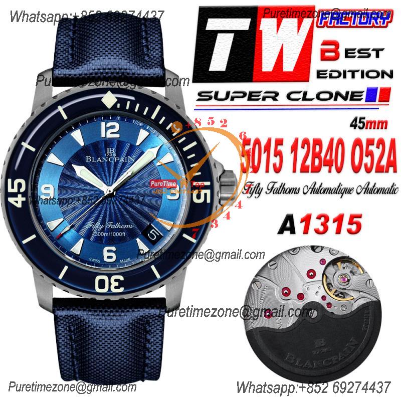 Fifty Fathoms Automatique 5015 M9015 Automatic Mens Watch Best Edition TWF 45mm Titanium Blue Dial Leather CHS