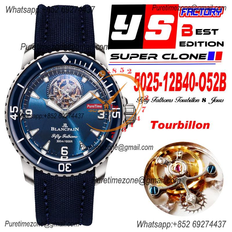 Fifty Fathoms 5025 Real Tourbillon 8 Jours Automatic Mens Watch Best Edition YSF 45mm SS Blue Dial Leather CHS