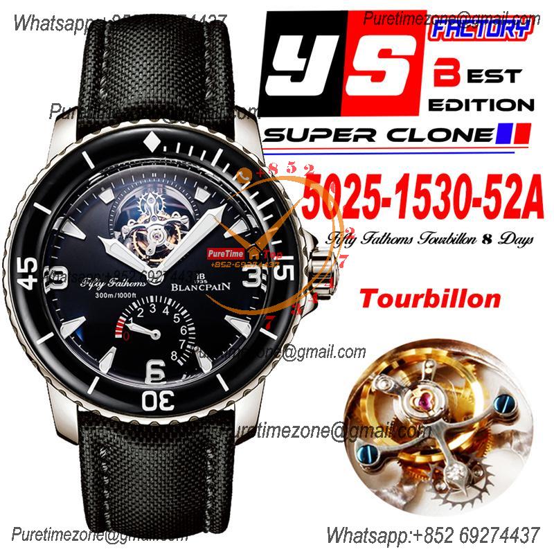 Fifty Fathoms Real Tourbillon 8 Jours Automatic Mens Watch Power Reserve Best Edition YSF 45 SS Back Dial Leather CHS