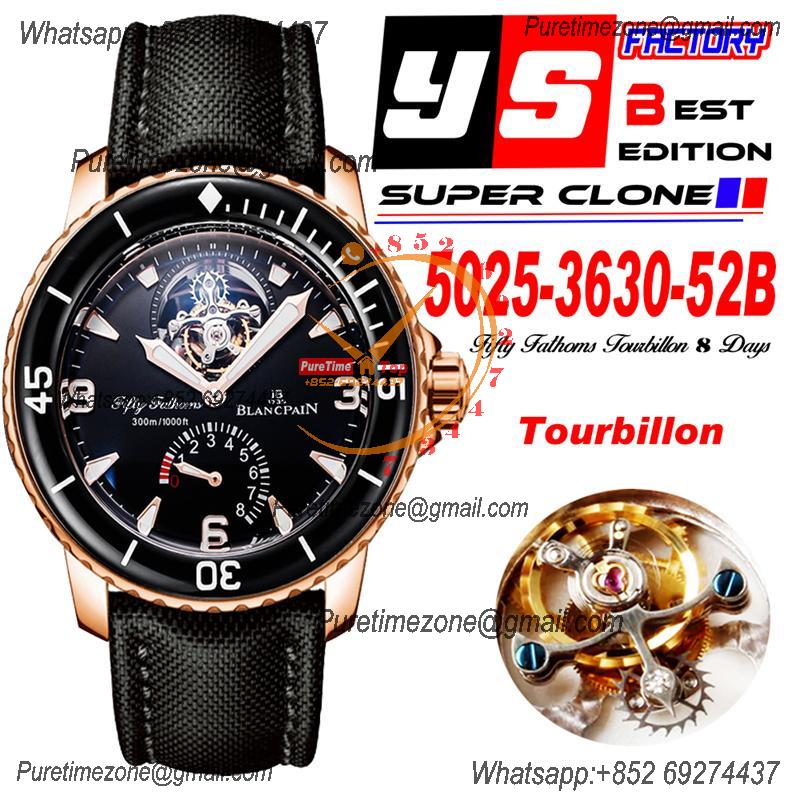 Fifty Fathoms Real Tourbillon 8 Jours Automatic Mens Watch Power Reserve Best Edition YSF 45 RG Back Dial Leather CHS