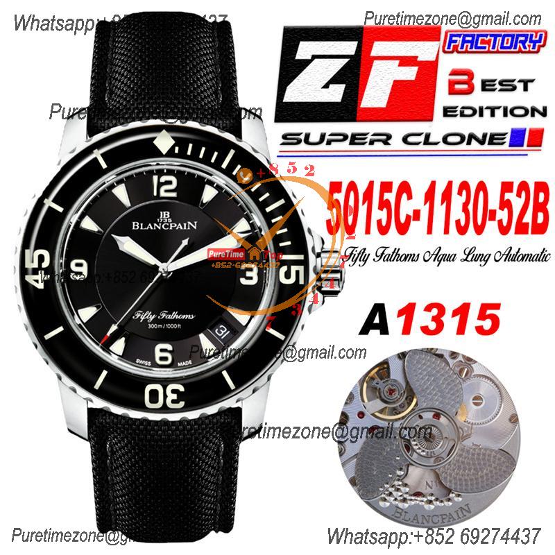 Fifty Fathoms 5015 A2836 Automatic Mens Watch Best Edition ZF 45mm Black Dial Sail-canvas Strap CHS