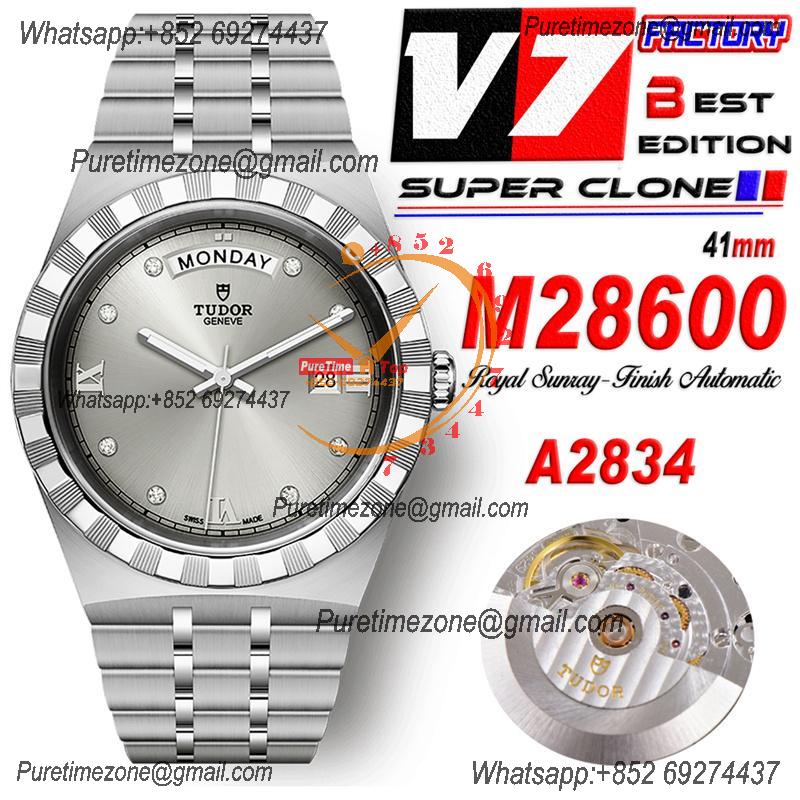 Royal M28600 A2834 Automatic Mens Watch Best Edition V7F 41mm Silver Diamonds Dial Stainless Steel Bracelet CHS