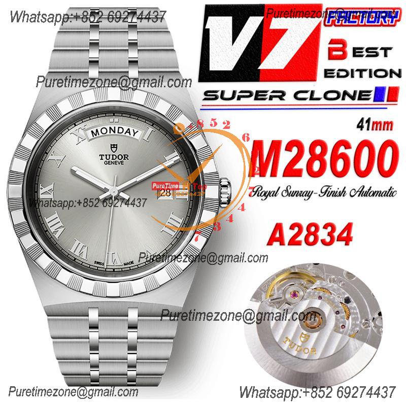 Royal M28600 A2834 Automatic Mens Watch Best Edition V7F 41mm Silver Roman Dial Stainless Steel Bracelet CHS