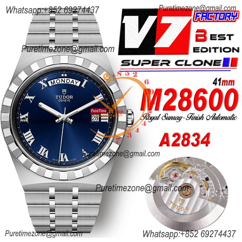 Royal M28600 A2834 Automatic Mens Watch Best Edition V7F 41mm Blue Roman Dial Stainless Steel Bracelet CHS