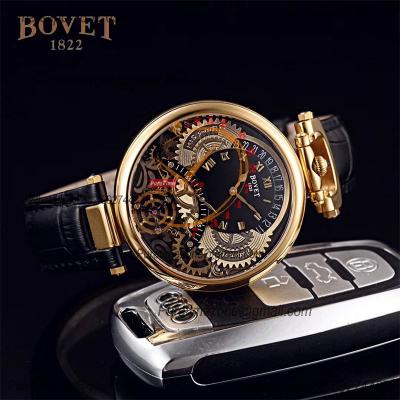 46mm 1822 Tourbillon Amadeo Fleurie Watches Quartz Mens Watch Steel Case Black Skeleton Dial Leather Strap