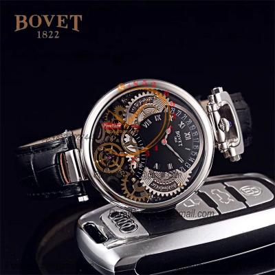 46mm 1822 Tourbillon Amadeo Fleurie Watches Quartz Mens Watch Steel Case Black Skeleton Dial Leather Strap