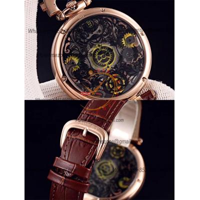 46mm 1822 Tourbillon Amadeo Fleurie Watches Quartz Mens Watch Steel Case Black Skeleton Dial Leather Strap