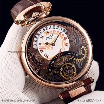 46mm 1822 Tourbillon Amadeo Fleurie Watches Quartz Mens Watch Steel Case Black Skeleton Dial Leather Strap