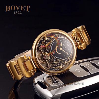 40mm 1822 Tourbillon Amadeo Fleurie Watches Quartz Mens Watch Black Skeleton Dial Yellow Gold Steel Bracelet