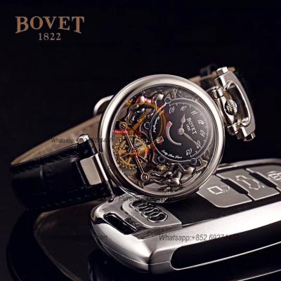 40mm 1822 Tourbillon Amadeo Fleurie Watches Quartz Mens Watch Steel Case Black Skeleton Dial Leather Strap