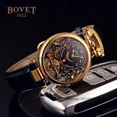 40mm 1822 Tourbillon Amadeo Fleurie Watches Quartz Mens Watch Steel Case Black Skeleton Dial Leather Strap