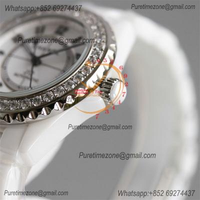 J12 H5700 38mm A12.1 Automatic Unisex Watch Best Edition TWF Diamond Bezel White Ceramic Dial on Bracelet CHS Womens