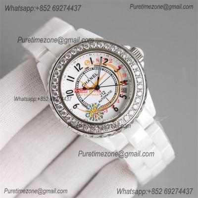 J12 H5700 38mm A12.1 Automatic Unisex Watch Best Edition TWF Diamond Bezel White Ceramic Dial on Bracelet CHS Womens