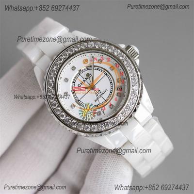 J12 H7189 38mm A12.1 Automatic Unisex Watch Best Edition TWF Diamond Bezel White Ceramic Dial on Bracelet CHS Womens