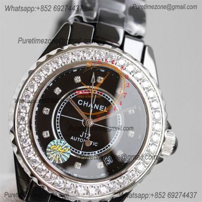 J12 H3109 38mm A12.1 Automatic Unisex Watch Best Edition TWF Diamond Bezel Black Ceramic Dial on Bracelet CHS Womens