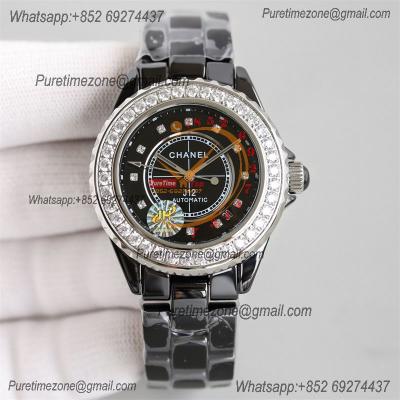 J12 H3109 38mm A12.1 Automatic Unisex Watch Best Edition TWF Diamond Bezel Black Ceramic Dial on Bracelet CHS Womens