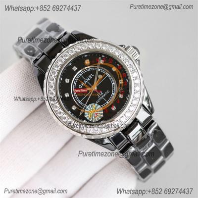 J12 H3109 38mm A12.1 Automatic Unisex Watch Best Edition TWF Diamond Bezel Black Ceramic Dial on Bracelet CHS Womens