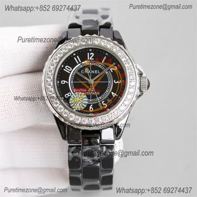 J12 H5697 38mm A12.1 Automatic Unisex Watch Best Edition TWF Diamond Bezel Black Ceramic Dial on Bracelet CHS Womens