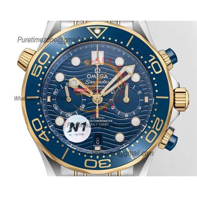 Seamaster 300M A9900 Automatic Chronograph Mens Watch Best Edition N1F 44mm YG Blue Dial SS Bracelet CHS