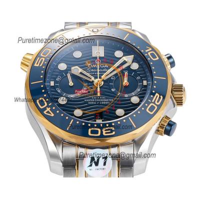 Seamaster 300M A9900 Automatic Chronograph Mens Watch Best Edition N1F 44mm YG Blue Dial SS Bracelet CHS