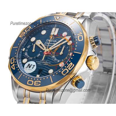 Seamaster 300M A9900 Automatic Chronograph Mens Watch Best Edition N1F 44mm YG Blue Dial SS Bracelet CHS