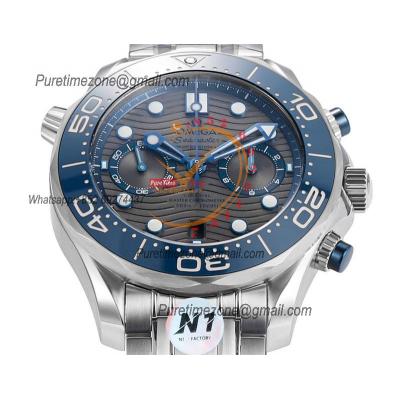 Seamaster 300M A9900 Automatic Chronograph Mens Watch Best Edition N1F 44mm Blue Gray Dial SS Bracelet CHS