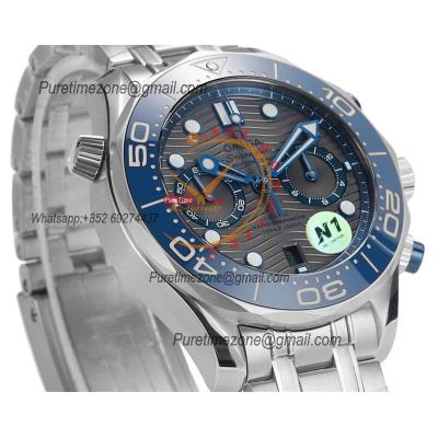 Seamaster 300M A9900 Automatic Chronograph Mens Watch Best Edition N1F 44mm Blue Gray Dial SS Bracelet CHS