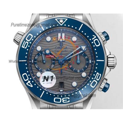 Seamaster 300M A9900 Automatic Chronograph Mens Watch Best Edition N1F 44mm Blue Gray Dial SS Bracelet CHS