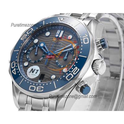 Seamaster 300M A9900 Automatic Chronograph Mens Watch Best Edition N1F 44mm Blue Gray Dial SS Bracelet CHS