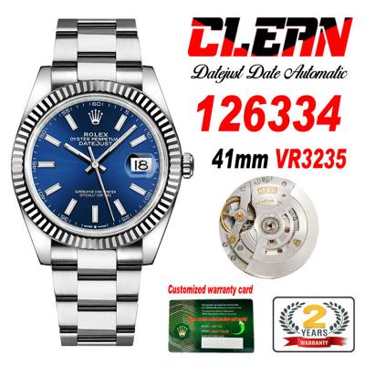 Datejust 126334 41mm VR3235 Automatic Mens Watch Best Edition CLEAN Blue Stick Dial On 904L Oyster SS Bracelet CHS