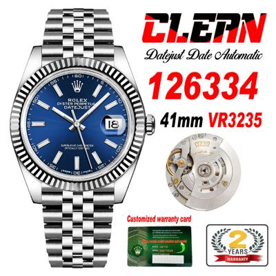 Datejust 126334 41mm VR3235 Automatic Mens Watch Best Edition CLEAN Blue Stick Dial On 904L Jubilee SS Bracelet CHS