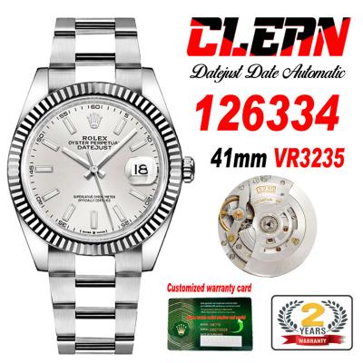 Datejust 126334 41mm VR3235 Automatic Mens Watch Best Edition CLEAN Silver Stick Dial On 904L Oyster SS Bracelet CHS