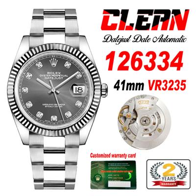 Datejust 126334 41mm VR3235 Automatic Mens Watch Best Edition CLEAN Gray Diamonds Dial On 904L Oyster SS Bracelet CHS