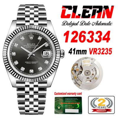 Datejust 126334 41mm VR3235 Automatic Mens Watch Best Edition CLEAN Gray Diamonds Dial On 904L Jubilee SS Bracelet CHS